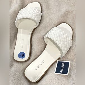 NWT Nine West Woven Faux Leather White Slide Sandals